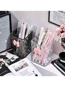 1pc Acrylic Desktop Pen Holder, 2 Color Options, Size: 4.13*2.95*2.95 Inches, Transparent Acrylic Desktop Storage Box - Pen Holder & Organizer, For Office & Dorm Daily Use - Multicolor - View 13