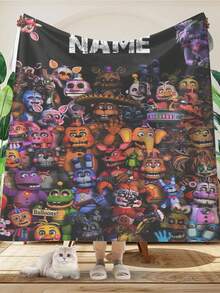 Custom Name Blanket Five Nights Freddy FNAF Tapestry Personalized Blankets Birth For Kids Adults Gifts Bedding, Sherpa Blanket - Multicolor - View 4