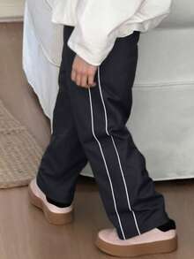 1件女童弹力腰休闲舒适时尚裤，适合秋冬季穿着 - 黑色 - 查看 4