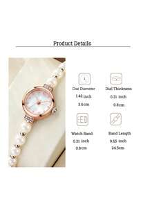 1pc Elegant Fashion Quartz Watch With Pearl Strap, Round Dial, Adjustable Bracelet, Suitable For Birthday, Halloween, Year-End Promotion, Teenager Girls - White - View 6
