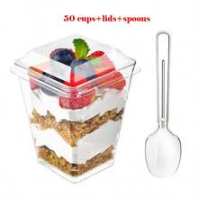 100pcs 5oz Plastic Dessert Cups With Lids And Spoons, Clear Parfait Cups, Pudding Cups, Mini Party Serving Cups For Appetizers, Fruit, Yogurt, Ice Cream, Suitable For Christmas, Halloween And Other Occasions