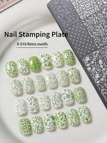XEIJAYI 1pc Vintage Floral Nail Art Stamping Plate, Professional Metal Stamp Plate For Home & Salon Use, Easy DIY Nail Design Tool With Oriental Patterns - Silver - View 5
