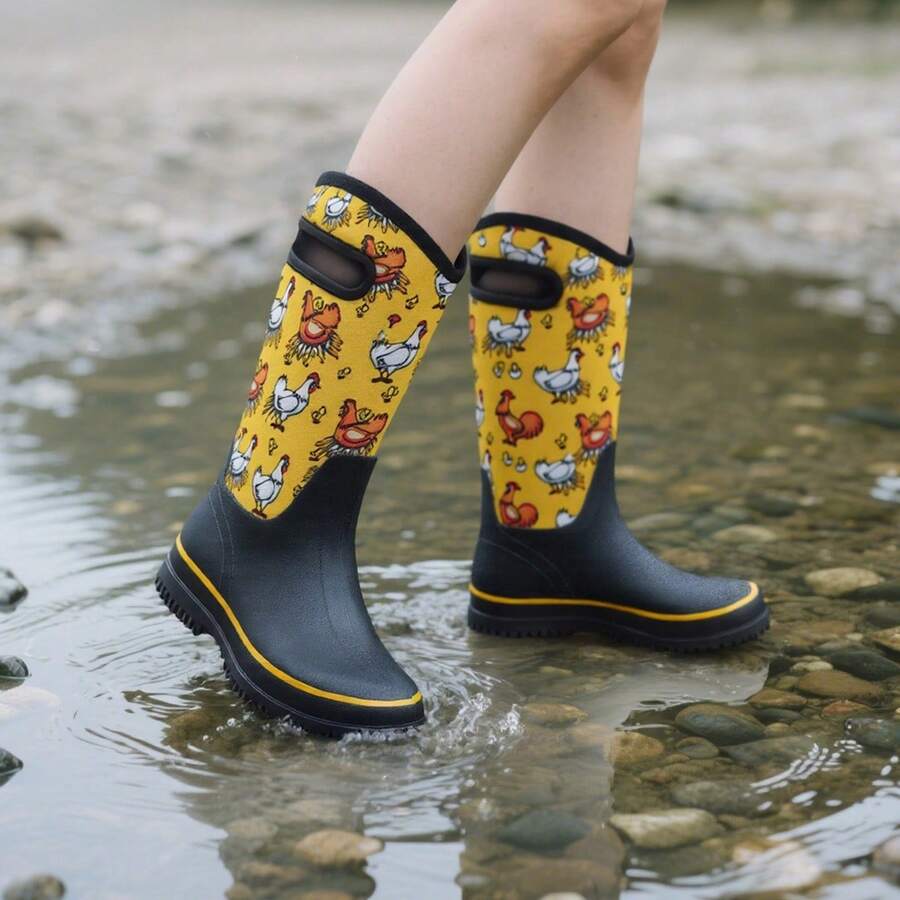 HISEA Rain Boots For Women Mid Calf Rubber Boots High Quality Neoprene Insulated Barn Boots For Mud Working Gardening - Màu vàng - Xem 1