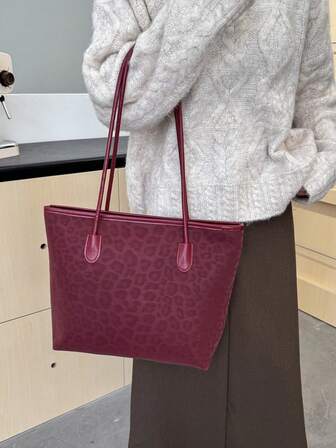 New Leopard Print Handbag For Women, Large Capacity Casual Shoulder Tote Bag, Versatile For Commuting