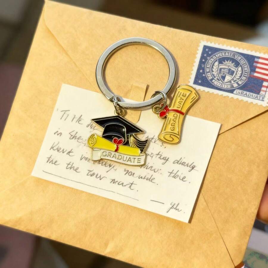 10 Pieces Of Yellow Graduation Cap Bags With Pendant, Multi-Functional Schoolbag Hangers, Schoolbag Hooks, Key Chains, Doctor's Cap Key Chains. The Graduation Cap Keychain Is A Blessing Gift For Students During The Graduation Season And Exam Period. - Multicolor - View 1