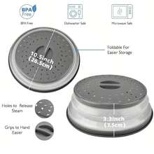 1PC Silicone Microwave Splatter Cover With Steam Vent, Gray Silicone And Plastic Microwave Food Cover, Prevents Splattering And Keeps Microwave Clean, Space-Saving Design, Easy To Clean And Store, Heat Resistant, Perfect For Reheating Food, Fits Most Standard Size Plates And Bowls. - 彩色 - 查看 6