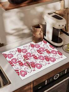 1pc Love Coffee Heart Pad, Romantic Coffee Heart Mat, Heart Coffee Love Pad, Valentine's Day Desk Mat, Washable - Multicolor - View 1