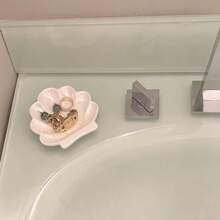 Conch Shape Jewelry Dish Ceramic Holder Ring Trinket Tray, Ocean - Themed Decorative Trinket Dish, Suitable Mother Friend Sister, Gifts Women, Home Decor Trinket DishSea Blue - 貝殼白 - 查看 5