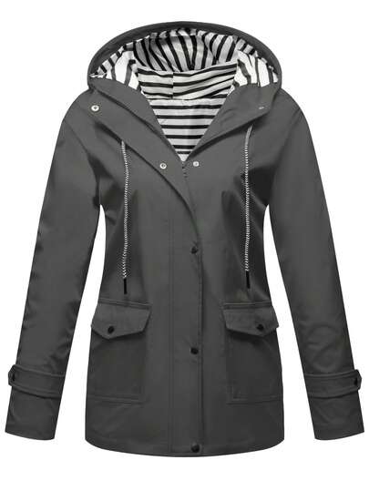 Women's Long Hooded Raincoat, Lightweight Casual Rainwear With Full Zipper, Suitable For Hiking And Outdoor Activities, Thin, Spring/Summer