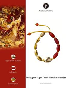 VE 1 pieza Pulsera de ágata roja natural de alta calidad, combinada con cuentas de diente de tigre de turquesa y cuentas de vidrio, pulsera con energía que atrae la riqueza y aleja el mal, el ágata roja mejora la vitalidad y el valor, el diente de tigre de turquesa brinda protección espiritual, las cuentas de vidrio equilibran y purifican, diseño de cordón hecho a mano, unisex, gran regalo para tu año zodiacal, viene con empaque de regalo. Los colores de las piedras naturales pueden variar. - Multicolor - Ver 1