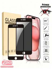 2 包隐私保护全屏钢化玻璃保护膜适用于 17/16 Pro Max/16/15Promax 15Pro/14Promax/13/12/11/7 8Plus/Pro/Promax/Mini 系列带黑边丝印防偷窥全屏手机保护膜 - 黑色 - 查看 20