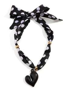 Gargantilla con lazo a lunares negros (colgante con forma de corazón) - Estampado de lunares atemporal + dije con forma de corazón, detalles dorados que elevan la textura; un imprescindible para la moda diaria entre dulce y cool - Multicolor - Ver 4