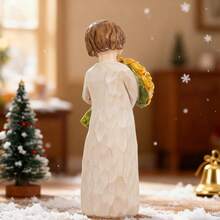 Christmas Figurine With Yellow Rose Bouquet - Festive Decorative Statue, Handcrafted Resin Ornament For Holiday Ambiance,Christmas Decoration Room Decoration Christmas - 黃色 - 查看 8