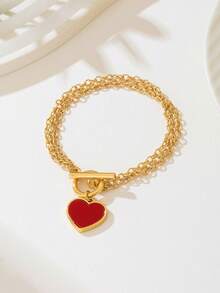 1pc Fashionable & Versatile, Cute Metal Heart, O-Ring Chain Women Bracelet Set, Suitable For Daily Wear, Valentine's Day Gift, Cute Girly Style, Graduation Gift - Heart Bracelet - View 6