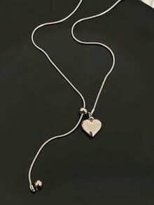 1pc Minimalist Style Silver Heart, Star, Square Pendant Necklace, Versatile Accessory Suitable For Men And Women, 2025 New Arrival