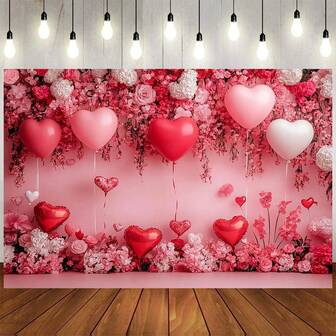 1 pieza Fondo de fotografía para el Día de San Valentín con globos de corazón rosa, decoración romántica para fiesta, boda o aniversario