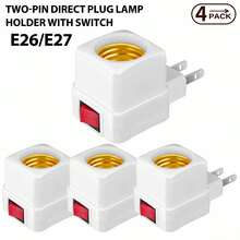 2/4 件 E26/E27 插座延长适配器带开关、插入式灯座、将插座转换为灯泡插座、2/3 插脚插座分配器转换为车库门廊摄像头