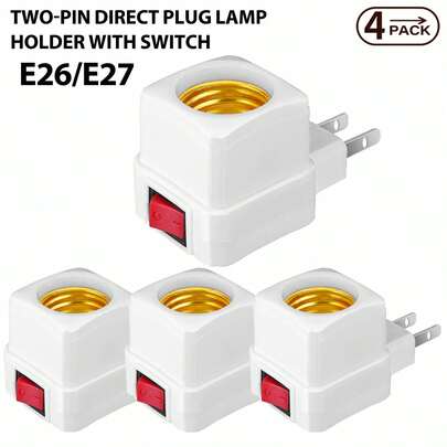 2/4 件 E26/E27 插座延长适配器带开关、插入式灯座、将插座转换为灯泡插座、2/3 插脚插座分配器转换为车库门廊摄像头