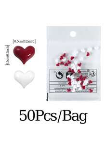 50 piezas Decoraciones de arte de uñas en forma de corazón mini lindas, accesorios de uñas de corazón blanco y burdeos dulces, adecuados para diseño de salón de uñas DIY de mujeres, 5mm - Multicolor - Ver 6