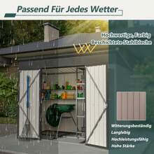 8x4 Foot Metal Garden Shed With Metal Foundation (No Floor), Waterproof Garden Shed, Outdoor Garden Deck - 棕色 - 查看 8