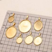 5 đế mặt dây chuyền đá quý nhiều kích cỡ bằng thép không gỉ mạ vàng 18K, phụ kiện làm trang sức DIY, thích hợp cho trang sức thủ công của nữ, đeo hàng ngày. - Mặt dây chuyền hình bầu dục - Xem 1