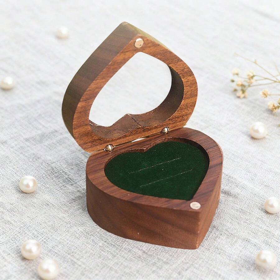 Joyero de madera en forma de corazón, estilo rústico, con forro de terciopelo, ideal para San Valentín, bodas y aniversarios. Organizador de joyas para el hogar. Regalo perfecto. - Verde militar - Ver 1