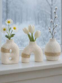 1/3个绳编奶油色花瓶，柔和北欧美学家居装饰/桌面装饰/婚礼装饰 - 彩色 - 查看 4
