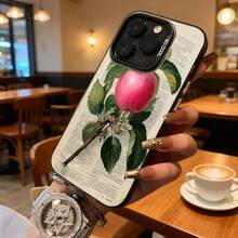 Funda de Teléfono Transparente de Manzana Roja con Hojas Verdes y Texto Impreso para iPhone 14 13 12 11 Pro Max  Galaxy S23 S22 S21 S20 Opción de Regalo Ideal para Todas las Temporadas - Plateado - Ver 3