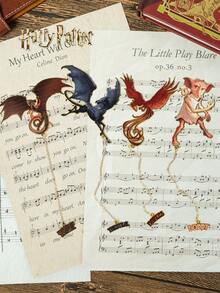 Harry Potter 1个哈利波特复古金属书签，饰有福克斯、巴克比克、多比、海德薇等霍格沃茨魔法生物图案，带尾巴链，适合阅读、悬挂在日记本上，是送给爱书人士和哈利波特粉丝的绝佳生日礼物和返校用品。[官方授权] - 彩色 - 查看 4