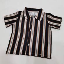 Set de 2 piezas Conjunto de ropa de verano de moda para niños, camisa a rayas y pantalones cortos casuales, conjunto de ropa para niños pequeños, perfecto para sesión de fotos - Marrón - Ver 7