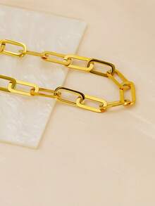 RAYQUEEN 1 pezzo Collana a catena spessa in acciaio INOX con giunzione placcata oro per donne e ragazze, regalo di gioielli punk alla moda, adatto per luso quotidiano e come regalo - collana - Visualizzare 5