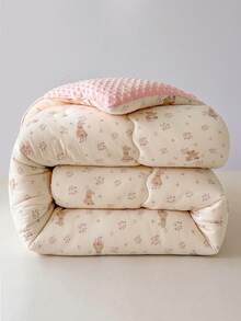 1pc Printed Floral & Cartoon Pattern Comforter, Soft Plush Fabric, Quilted Design, Suitable For Bedroom, Guest Room, All Season - Pink - View 5