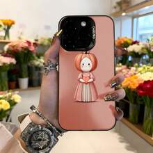Cubierta de teléfono con diseño de muñeca rosa para iPhone funda protectora con estampado de personaje femenino en vestido elegante ideal para uso diario y ocasiones especiales Aplicable a los teléfonos de la serie Apple y Galaxy - Negro - Ver 2