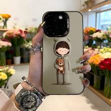 Cubierta de telefono con diseño de oso y niño en capucha gris con estampado de dibujos animados para iPhone funda protectora elegante para uso diario y regalo Aplicable a los teléfonos de la serie Apple y Galaxy - Blanco - Ver 3