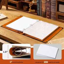 Ovesmusl Leather 3 Ring Binder Fits 85"X11" Letter Size Paper, 1 Inch Round Ring Binder Holds 200 Sheets, Notebook Cover Loose Leaf Organizer, Green Tree - MàuA - Xem 2