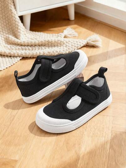 1 Pair Infant Boys' Classic Black Canvas Slip-On Casual Low-Top Shoes, Comfortable & Lightweight, Suitable For Spring/Autumn Outdoor Wear
