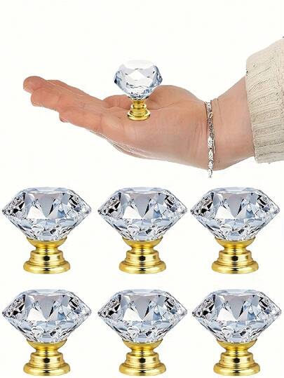 6 st diamantformade kristallglasknoppar till skåp, skåpbeslag med ett hål, kristallglashandtag med diamantdesign, skåpknoppar, lådgrepp, köksskåpshandtag, möbler