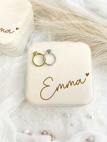 Personalized Handwritten Name Heart-Shaped Jewelry Box - Customized Beige Travel Jewelry Storage Box, Zipper Closure, Fabric Lining, Perfect Bridesmaid Invitation Gift Or Couple's Keepsake, Elegant Design | Soft Lining, Wedding Gift, Jewelry Box