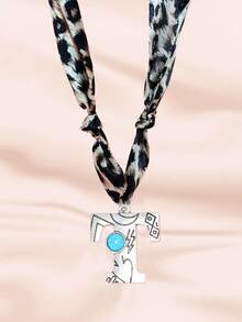 西部乡村风格复古绿松石装饰字母吊坠豹纹祭祀项链（女士款） - 西部 - 查看 7