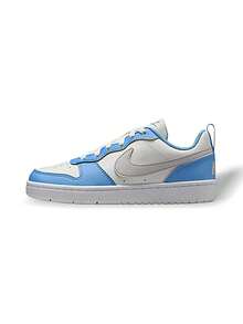 Nike Court Borough Low Recraft BG 女款(GS)运动鞋，吸汗透气，轻便百搭，纯色Logo，弹性好，易洗快干，适合运动、户外跑步、上学、日常穿着，白色/蓝色 DV5456-128 - 白色/藍色 - 查看 1