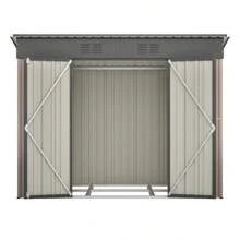 8x4 Foot Metal Garden Shed With Metal Foundation (No Floor), Waterproof Garden Shed, Outdoor Garden Deck - 棕色 - 查看 5