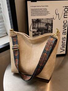 Bohemian Style, Large Capacity Tote Bag, Retro Wide Strap Shoulder/Crossbody Bag, High-Quality Commuter Bucket Bag. - Multicolor - View 9
