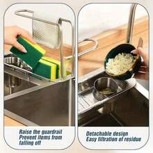 Elegant Design, Expandable Stainless Steel Kitchen Sink Organizer – Draining Rack With Sponge Holder, Suitable For All Sinks - màu đen - Xem 4