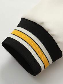 Men's Black Baseball Jacket High End Embroidered Leather Fashionable Street Style Sportswear Casual Classic Retro Sportswear Patchwork PU Long Sleeved Hip-Hop Motorcycle Jacket Coat - Black - View 7