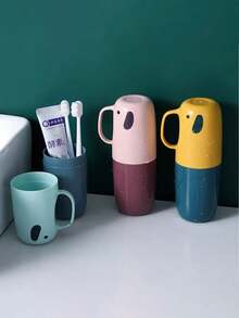 1 pieza Taza portátil y linda para cepillo de dientes, taza para pasta de dientes a prueba de polvo para viajes, caja de almacenamiento para cuidado dental, taza para enjuague - Multicolor - Ver 4