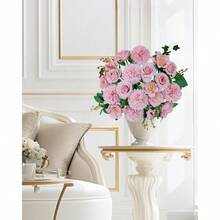 CZ Premium Pink Silk Flower Bouquets Artificial Chrysanthemums Fake Flowers Roses Peonies Decoration Pink Faux Floral Arrangements For Wedding Home Decor Table Centerpieces 8434 - 灰玫瑰色淺粉紅色 - 查看 4