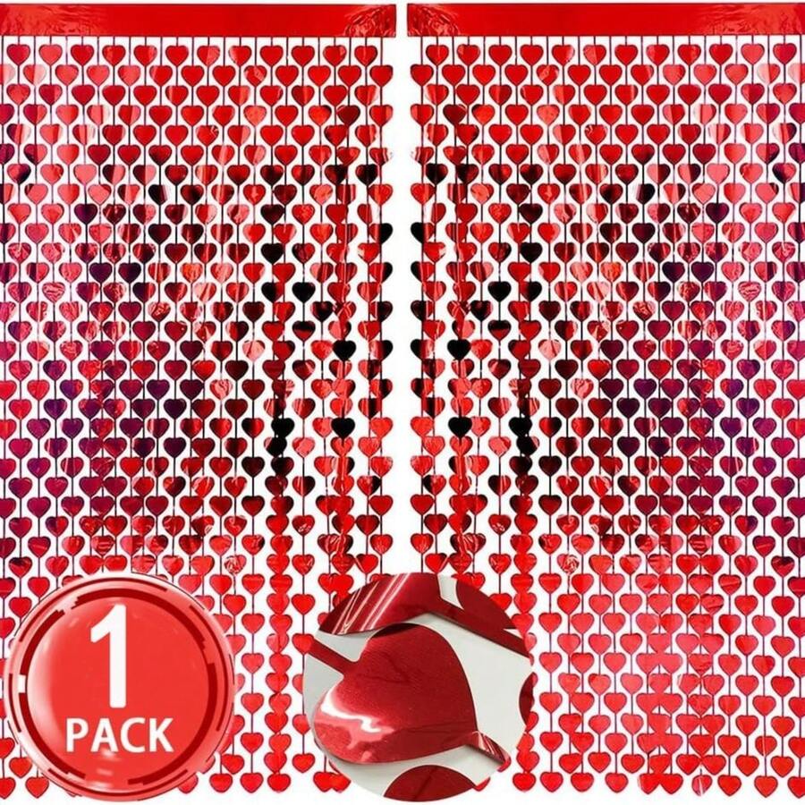 Red Heart Rain Curtain Tassel Valentine's Day Wedding Engagement Anniversary Party Background Decoration Suitable Wedding Anniversary Valentine's Day Party Background Wall Decoration Rain Silk Curtain - 1pc - 查看 1