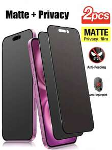 2 piezas Protector de pantalla de privacidad mate y esmerilado compatible con iPhone 17/16ProMax/16E/16Plus/iPhone15ProMax/14/13/12/11/XR/X/XS/7/8, Protector de pantalla de privacidad mate y esmerilado 2.5D anti-huellas dactilares, cobertura completa, protector de pantalla de cerámica esmerilada 9H anti-espionaje