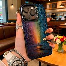 Cubierta de telefono con diseño de arco iris y estrellas azul oscuro para iPhone 14 Pro Max funda protectora con impresion de paisaje misticos ideal para uso diario en cafes y salas de estar - Blanco - Ver 3