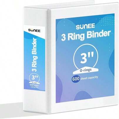 SUNEE 3 Ring Binder 3 Inch 1 Pack, Clear View Binder Three Ring PVC-Free (Fit 8.5x11 Inches) For School Or Office Supplies, White